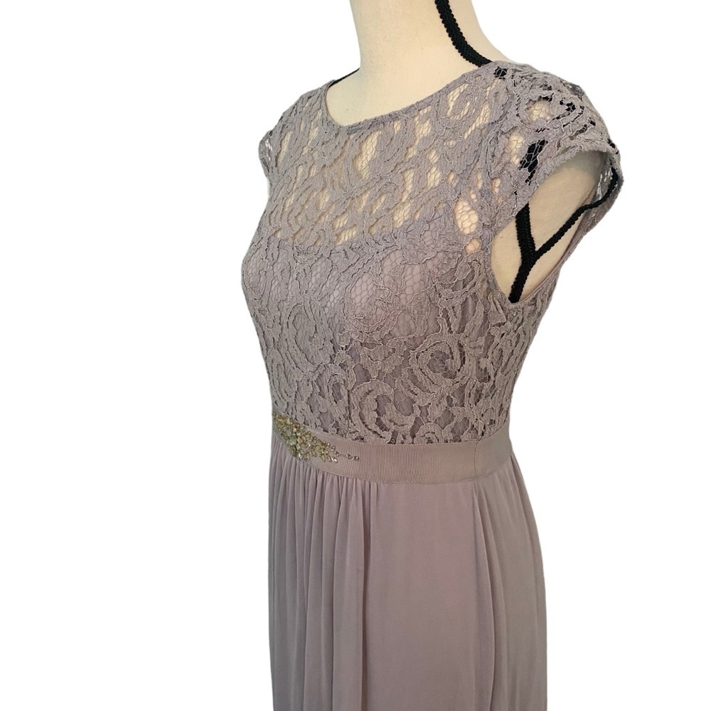 Adrianna Papell Lace Illusion Dress Gray / Silver Sz 6 Gown Beaded Waist Tulle - Picture 8 of 15